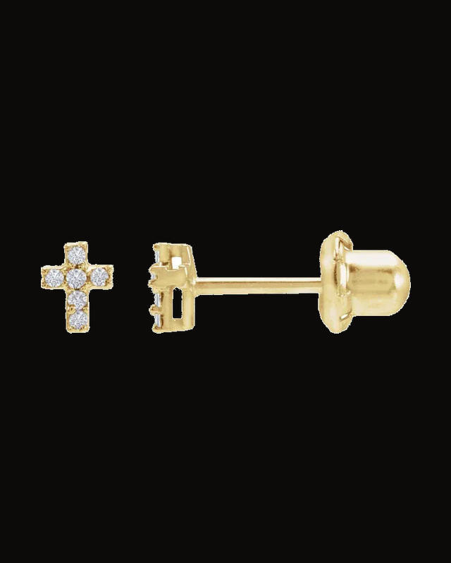 Accented Cross Inverness® Piercing Stud Earrings — 14K Yellow Gold · 0.02 CTW