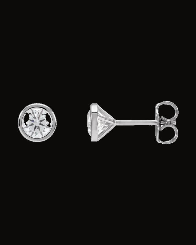 Round Bezel-Set Cocktail-Style Stud Earrings — 14K Yellow / White Gold