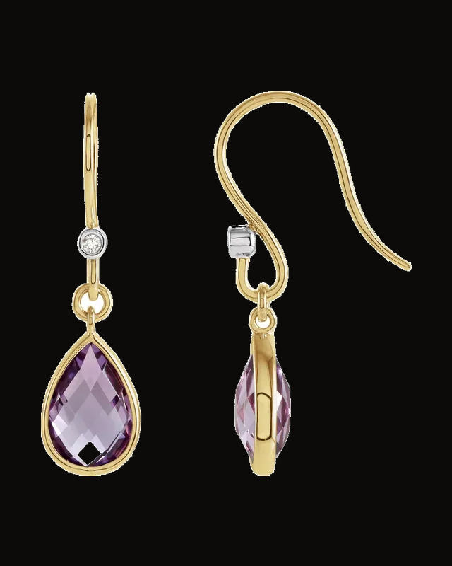 Natural Amethyst And 0.02 CTW Natural Diamond Earrings — Rhodium-Plated on 14K Yellow & White Gold