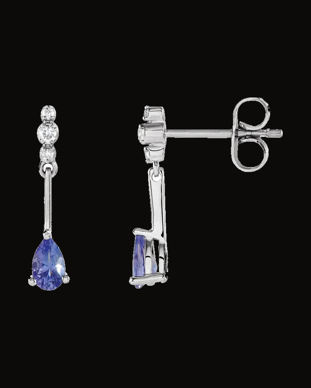 Natural Tanzanite And 0.05 CTW Natural Diamond Earrings — Rhodium-Plated on 14K White Gold