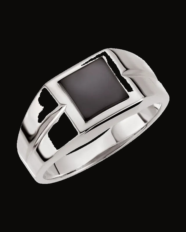 Mens Natural Onyx Signet Ring — Sterling Silver · 4 mm