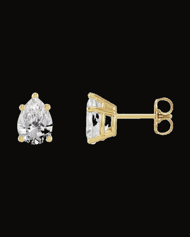 Pear 5-Prong Stud Earrings — 14K Yellow / White Gold