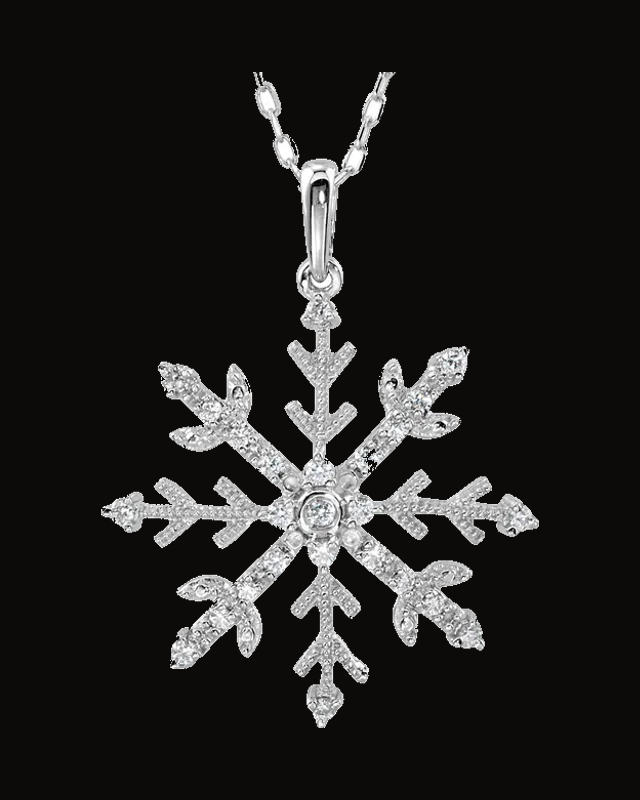 Imitation White Cubic Zirconia Snowflake Necklace — Rhodium-Plated on Sterling Silver · Imitation Cubic Zirconia