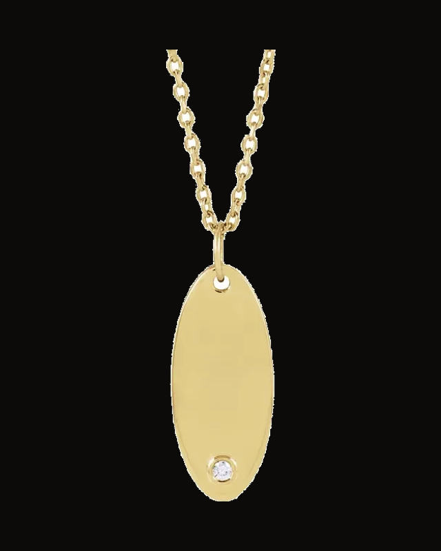 0.015 Ct Natural Diamond Engravable Necklace — 14K Yellow Gold