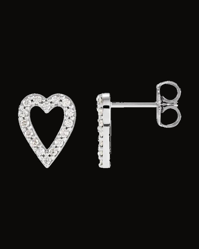 1/5 CTW Natural Diamond Heart Earrings — Rhodium-Plated on 14K White Gold · 1.2 mm