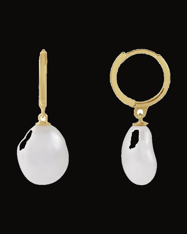 Cultured Keshi Freshwater Pearl Earrings — 14K Yellow Gold