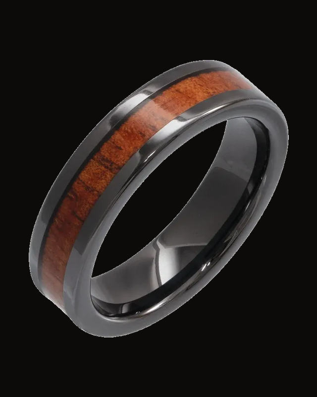KOA Wood Inlay Comfort-Fit Flat Band — Ceramic
