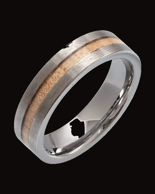 Cypress Wood Inlay Comfort-Fit Flat Band — Tungsten · 6 mm · Size 8.5