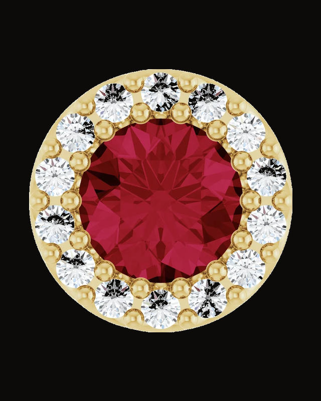 Lab-Grown Ruby And 1/10 CTW Natural Diamond Halo-Style Pendant — 14K Yellow Gold