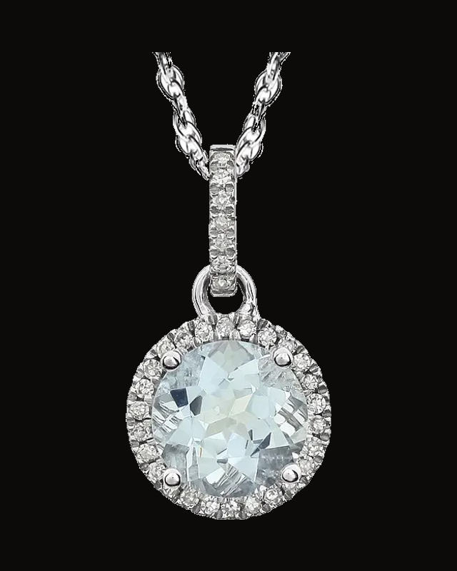 1/10 CTW Natual Aquamarine And Lab-Grown Diamond Halo-Style Necklace — Rhodium-Plated on Sterling Silver