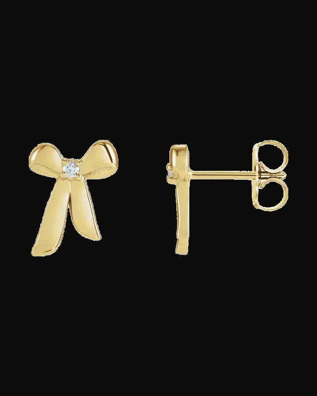 0.03 CTW Natural Diamond Accented Bow Earrings — 14K Yellow Gold