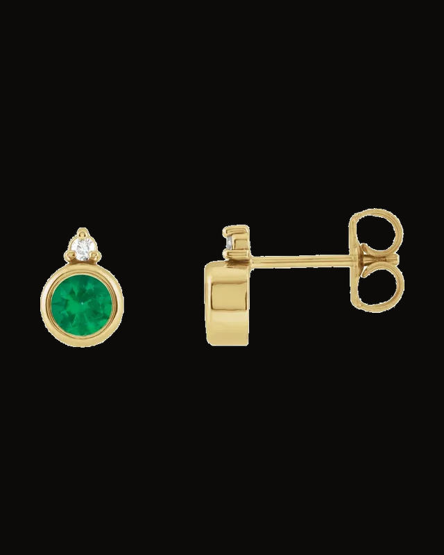 Lab-Grown Emerald And 0.03 CTW Natural Diamond Earrings — 14K Yellow Gold