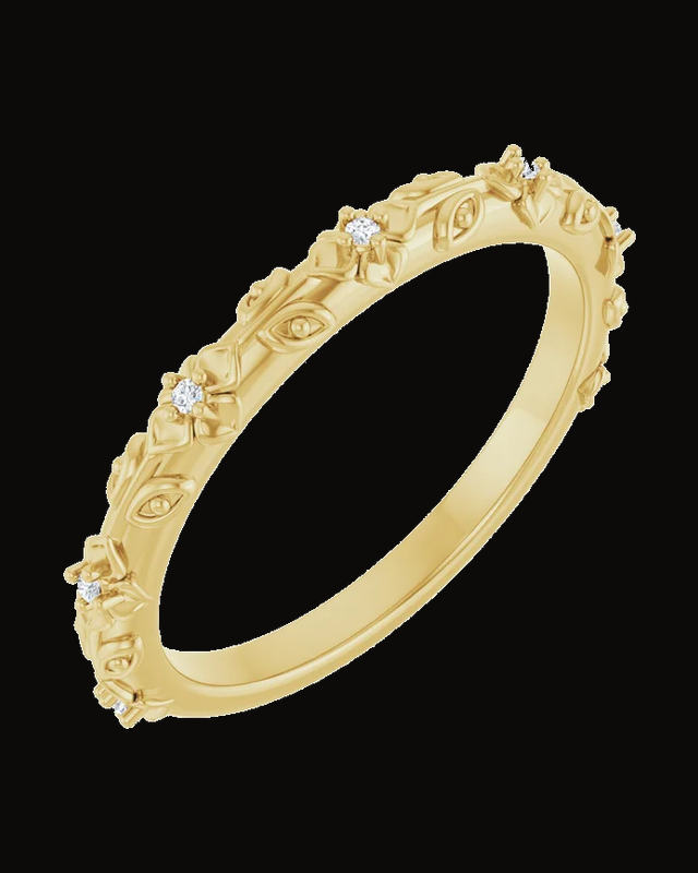 0.03 CTW Natural Diamond Floral Band — 14K Yellow / White Gold · 2.7 x 2.6 mm
