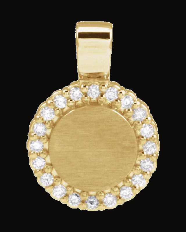 1/8 CTW Natural Diamond Engravable Pendant — 14K Yellow Gold