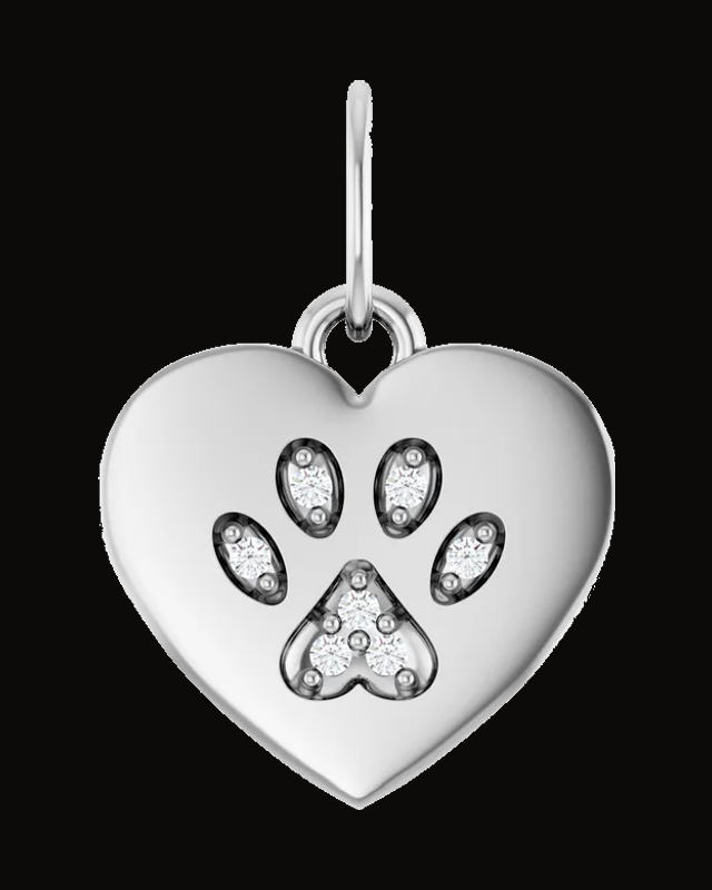 0.02 Ct Natural Diamond Engravable Paw Print Heart Pendant