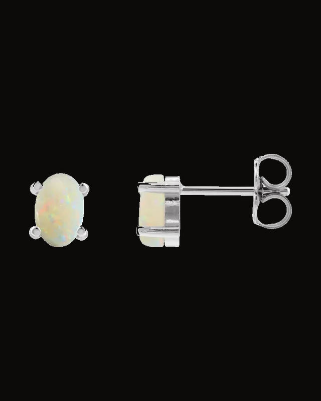 Natural White Opal Cabochon 4-Prong Stud Earrings