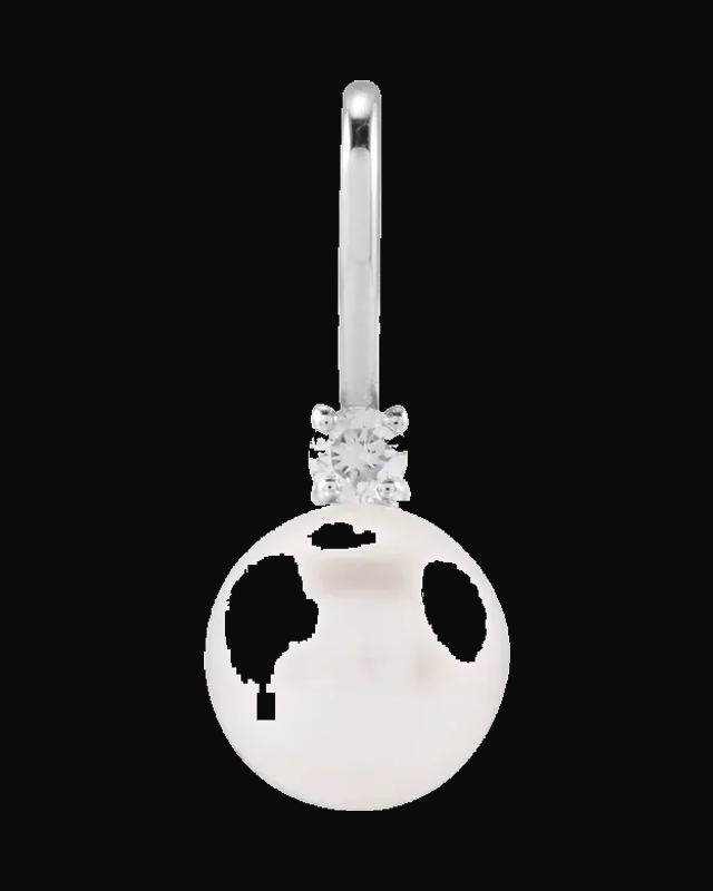 Cultured White Pearl And 0.03 Ct Natural Diamond Charm/Pendant — 14K Yellow / White Gold