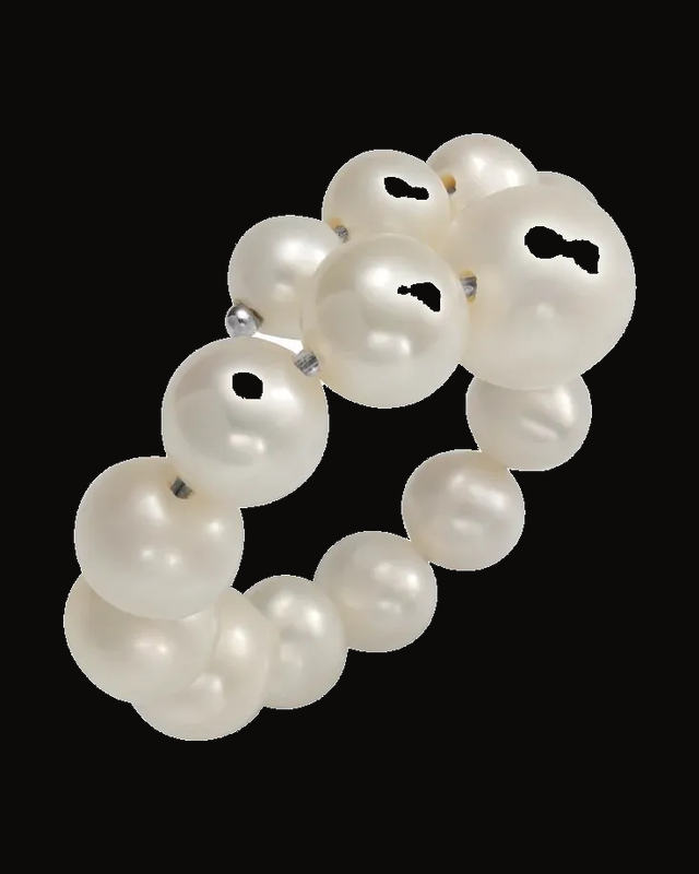 Cultured Freshwater Pearl Graduated Flexible Ring — Rhodium-Plated on Sterling Silver · 4.6 mm