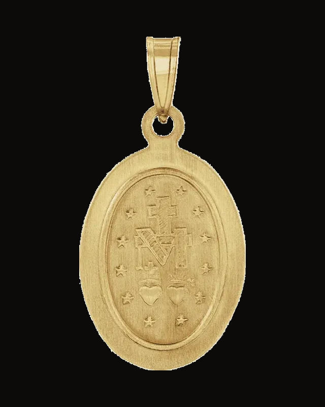 Oval Hollow Miraculous Medal — 14K Yellow / White Gold