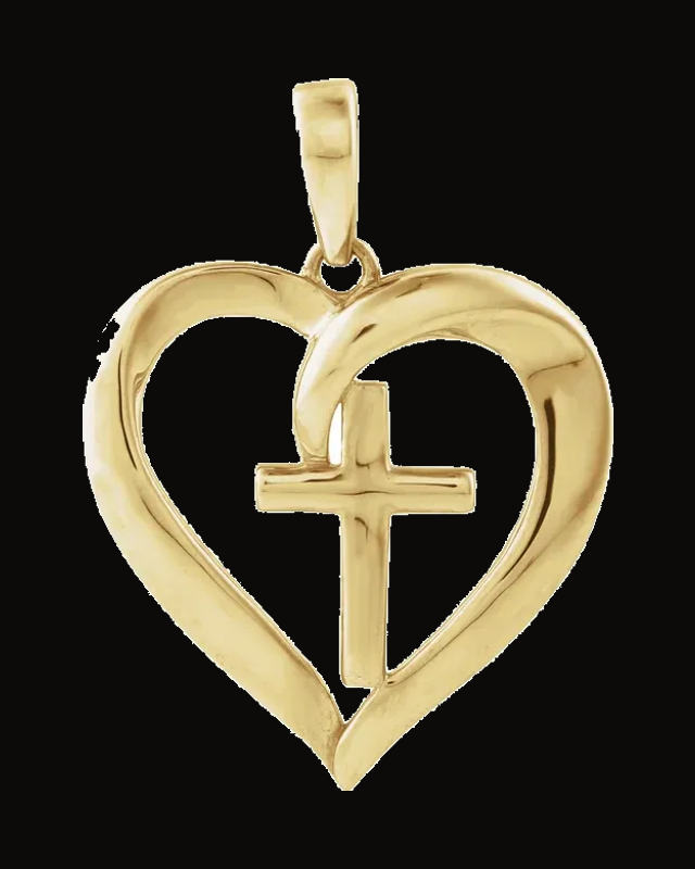 Cross & Heart Pendant — 14K Yellow Gold-Plated