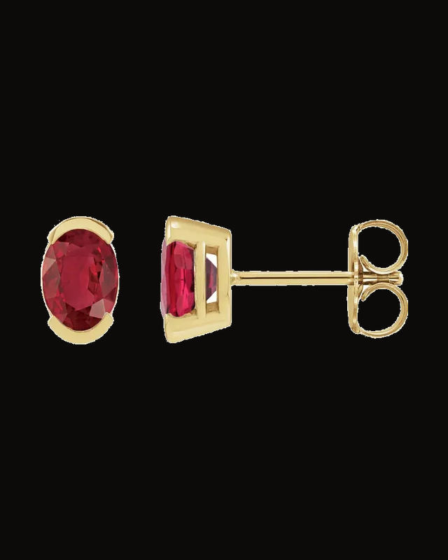 Half-Bezel Solitaire Stud Earrings — 14K Yellow Gold · 6 x 4 mm