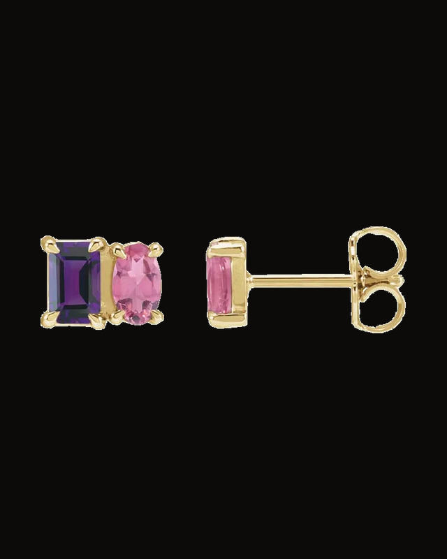 Two-Stone Stud Earrings — 14K Yellow Gold · 5 x 3 mm