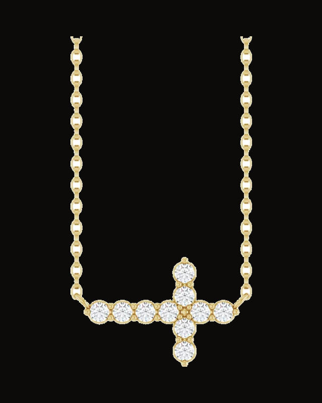 1/3 CTW Lab-Grown Diamond Sideways Cross Necklace — 14K Yellow Gold