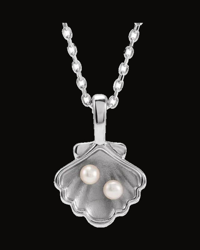 Cultured White Seed Pearl Family Shell Necklace — Sterling Silver · 2 mm