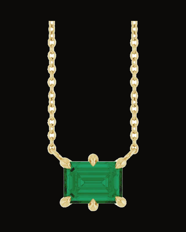 Lab-Grown Emerald 6-Prong Solitaire Necklace — 14K Yellow Gold · 7 x 5 mm