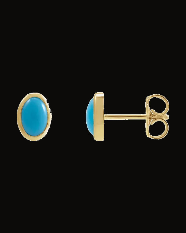 Oval Bezel-Set Cabochon Earrings — 14K Yellow Gold · 6 x 4 mm