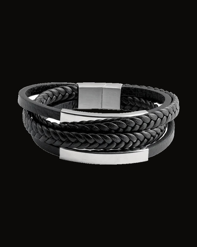 Multi-Strand Leather Cord Bracelet With Brushed Stainless Steel Clasp