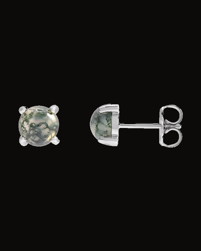 Round 4-Prong Cabochon Earrings — 14K White / Yellow Gold