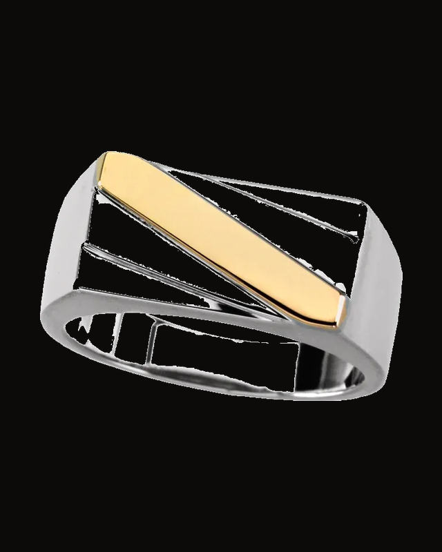 Signet Ring — Sterling Silver & 14K Yellow Gold · 9.5 x 18 mm