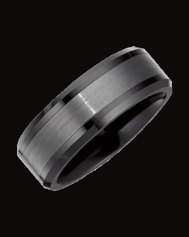 Ceramic Couture Beveled-Edge Inlay Standard-Fit Band — Ceramic & Tungsten
