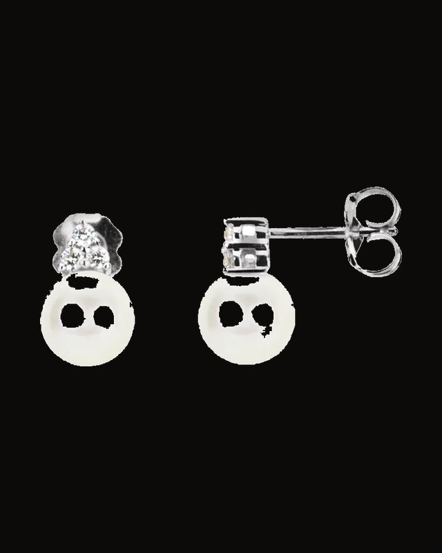 Cultured White Freshwater Pearl And 1/10 CTW Natural Diamond Earrings — Rhodium-Plated on 14K White Gold