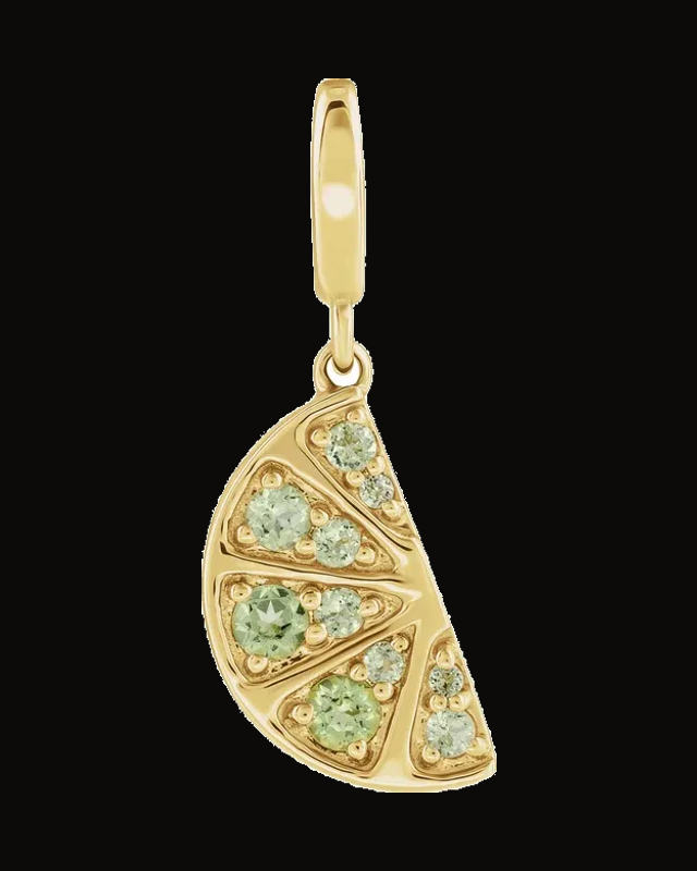 Natural Peridot Lime Wedge Charm/Pendant — 14K Yellow Gold · 2.3 mm