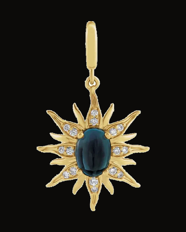 Natural London Blue Topaz Cabochon And 1/10 CTW Natural Diamond Sun Charm/Pendant