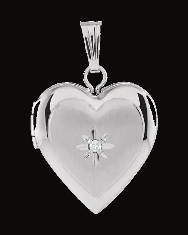 Natural Diamond Heart Locket — Rhodium-Plated on 14K White Gold · 0.01 CT