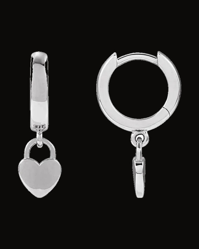 Heart Drop Hoop Earrings — Sterling Silver