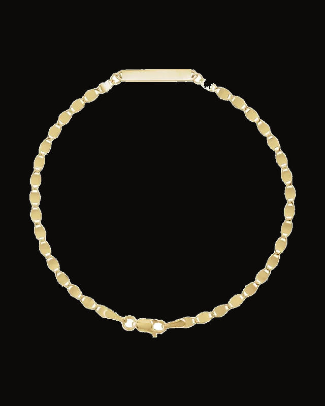 Engravable Bar & Mirror Chain Bracelet — 14K Yellow Gold