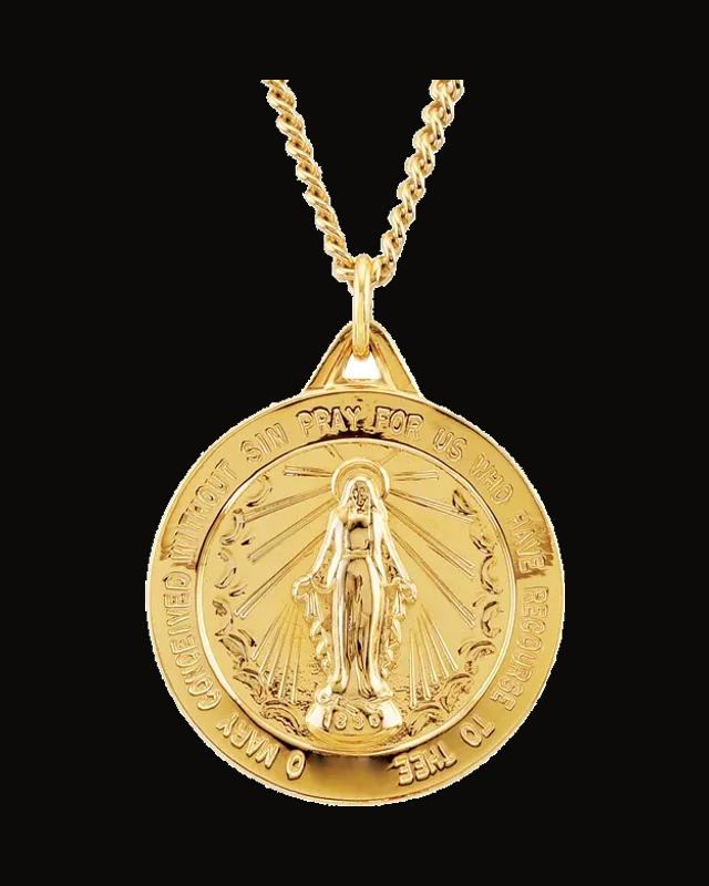 Round Miraculous Medal — 24K Gold-Plated on 24K Yellow Gold-Plated