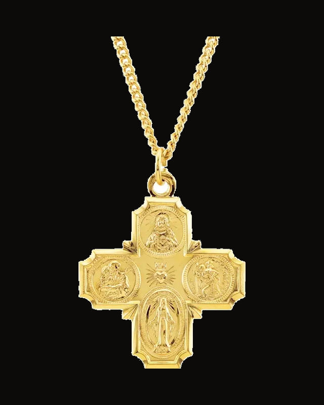 Four-Way Cross Medal Necklace — 24K Gold-Plated on Sterling Silver