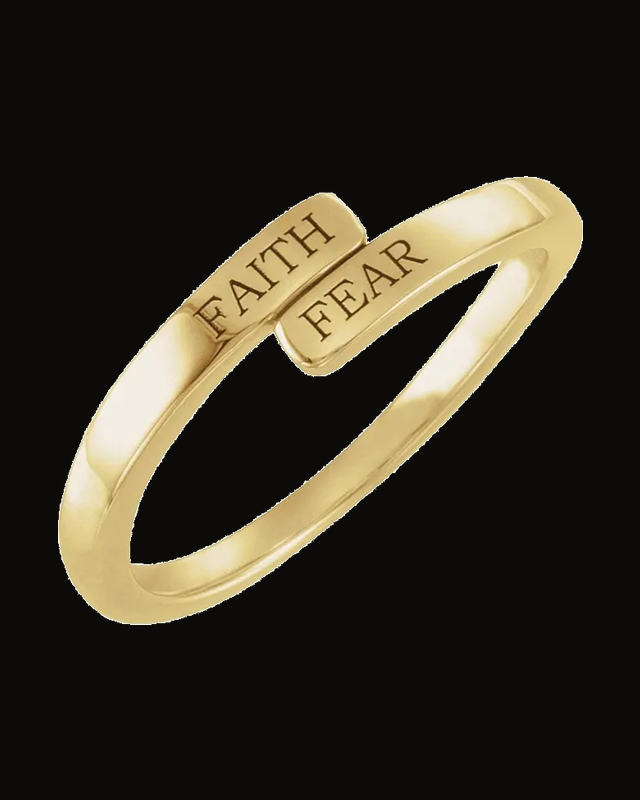 Faith Over Fear Bypass Ring — 14K Yellow Gold · 1.8 mm