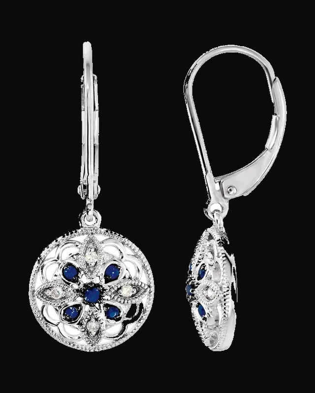 Natural Blue Sapphire And 0.07 CTW Natural Diamond Earrings — Sterling Silver