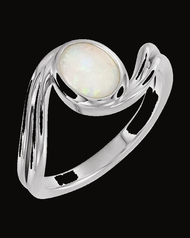 Natural White Opal Cabochon Ring — Sterling Silver · 10.1 x 6.7 mm