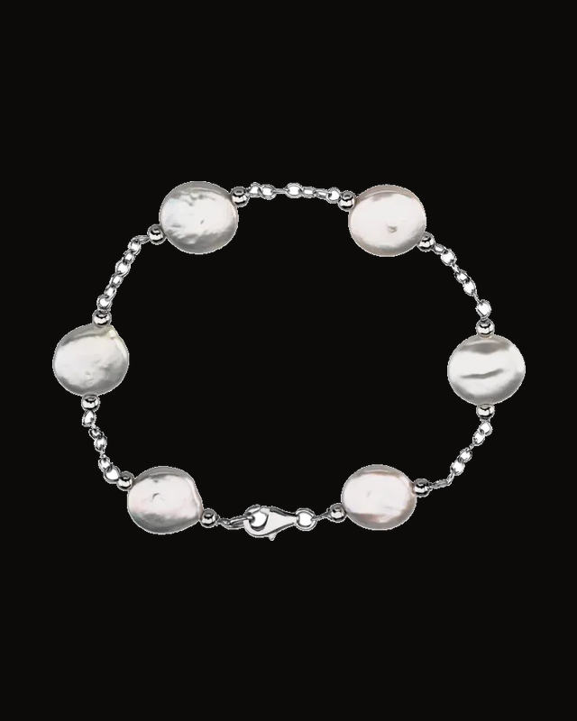 Cultured White Freshwater Pearl Bracelet — Rhodium-Plated on Sterling Silver · Cultured Freshwater Pearl