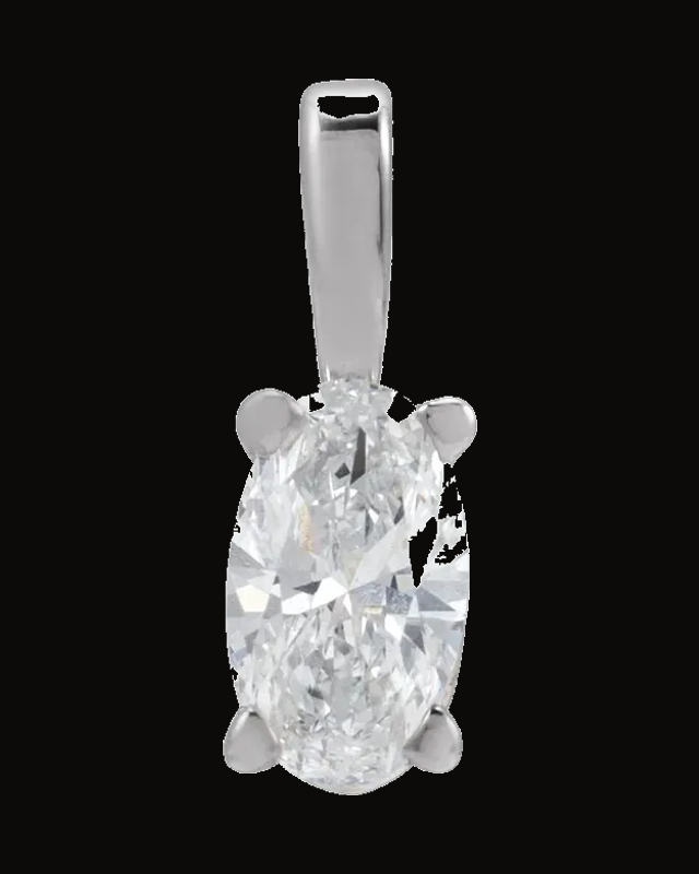 Lightweight Oval 4-Prong Solitaire Pendant — 14K White / Yellow Gold