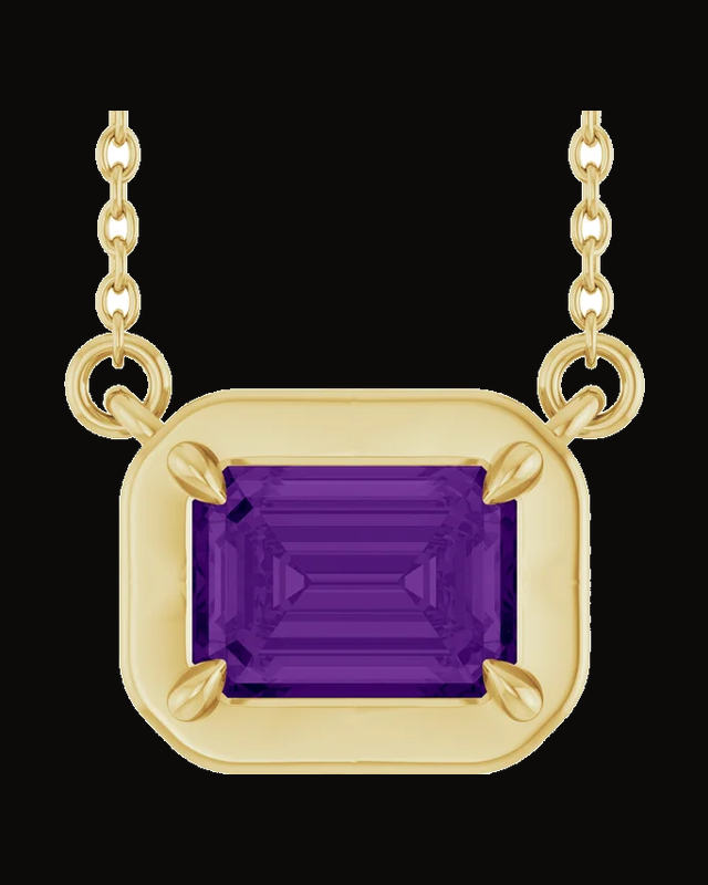 Claw-Prong Solitaire Bezel-Style Necklace or Center — 14K Yellow Gold · 7 x 5 mm