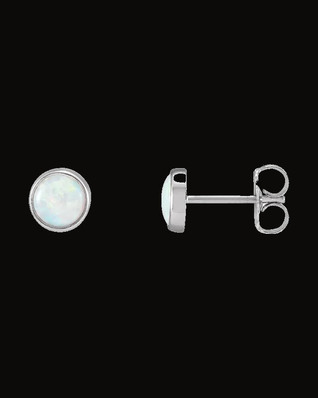 Round Bezel-Set Cabochon Earrings — 14K Yellow / White Gold · 5 mm