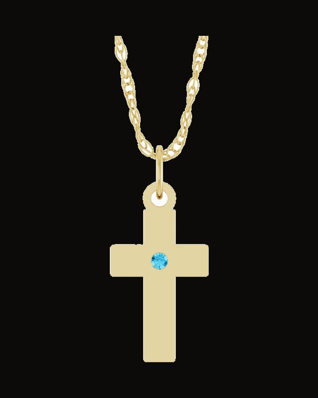 Accented Cross Necklace or Pendant — 14K Yellow Gold · 1.5 mm